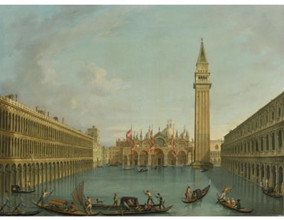 VIEW OF THE FLOODED PIAZZA SAN MARCO, VENICE, DECEMBER 9, 1825 by Vincenzo Chilone - Auction record, sale price, and art valuation. Compare with similar artists and explore comparable artworks.