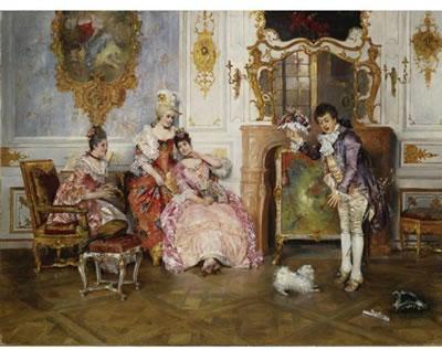 THE SUITOR'S ARRIVAL by Leopold Schmutzler - Auction record, sale price, and art valuation. Compare with similar artists and explore comparable artworks.