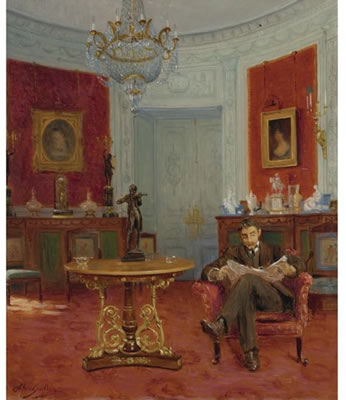 Portrait of Alfred Guillou: SELF-PORTRAIT IN AN INTERIOR
