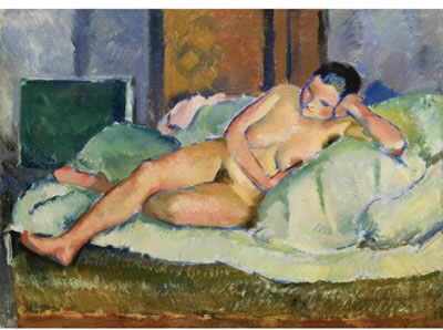 MODEL ON GREEN, 1933 by Nikolai Andreevich Tyrsa - Auction record, sale price, and art valuation. Compare with similar artists and explore comparable artworks.