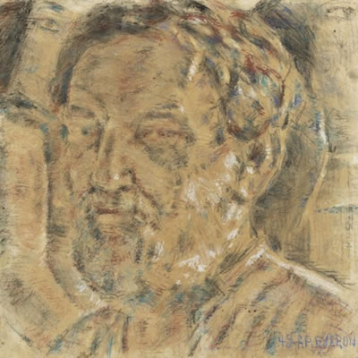 Portrait of Armando Reveron: SELF-PORTRAIT WITH DOLLS (DOUBLE-SIDED DRAWING)