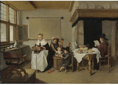 A DOMESTIC INTERIOR WITH A FAMILY