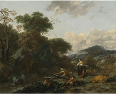 A LANDSCAPE WITH FIGURES by Nicholaes Pietersz Berchem - Auction record, sale price, and art valuation. Compare with similar artists and explore comparable artworks.