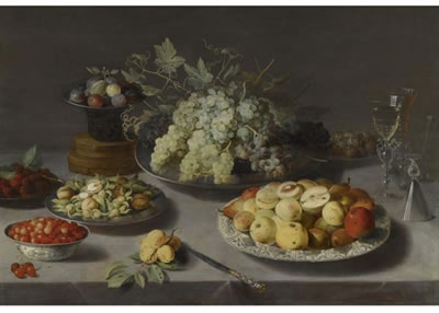 STILL LIFE OF GRAPES AND OTHER FRUITS WITH A KNIFE, FAÇON DE VENISE WINEGLASSES AND OTHER OBJECTS ON A DRAPED TABLE by Osias Beert I - Auction record, sale price, and art valuation. Compare with similar artists and explore comparable artworks.