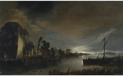 A MOONLIT RIVER LANDSCAPE