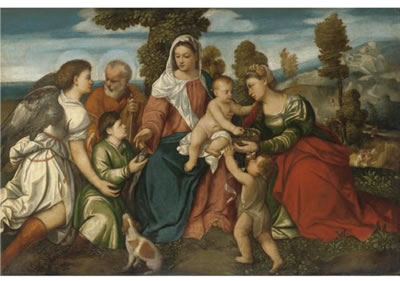 THE HOLY FAMILY WITH SAINT DOROTHY AND THE INFANT JOHN THE BAPTIST, AND TOBIAS WITH AN ANGEL