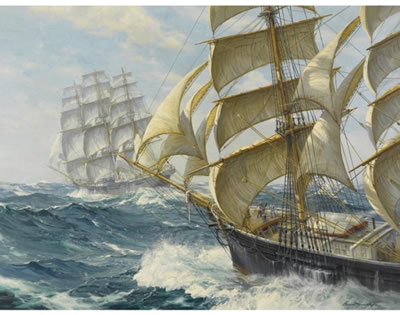RACING CLIPPERS 'ARIEL' AND 'TAEPING' by Charles Vickery - Auction record, sale price, and art valuation. Compare with similar artists and explore comparable artworks.