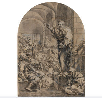 RECTO: A SAINT PREACHING IN PRISON	 VERSO: STUDIES OF A MAN'S TORSO WITH RAISED ARMS, AND OF RAISED HANDS by Lazzaro Baldi - Auction record, sale price, and art valuation. Compare with similar artists and explore comparable artworks.