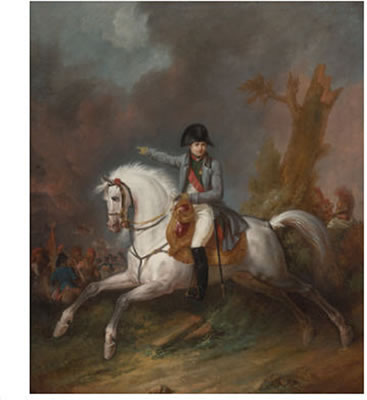 AN EQUESTRIAN PORTRAIT OF NAPOLEON WITH A BATTLE BEYOND