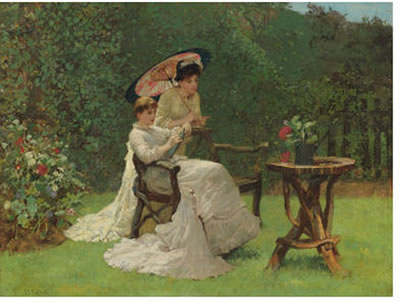 TWO WOMEN IN A GARDEN