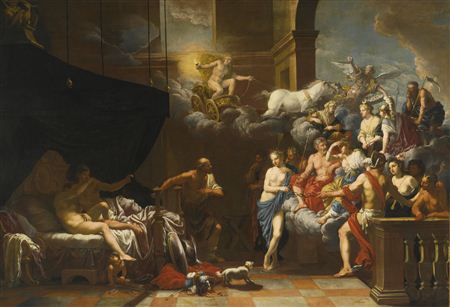 VULCAN SURPRISING VENUS AND MARS IN BED BEFORE AN ASSEMBLY OF THE GODS