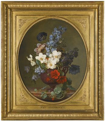 STILL LIFE OF ROSES, HYACINTH, WALLFLOWER AND OTHER FLOWERS IN A LAPIS LAZULI VASE; STILL LIFE OF NARCISSUS, HYACINTH AND OTHER FLOWERS IN A BROWN POR
