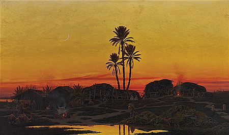 AN ARAB CAMP AT SUNSET by Richard Fuchs - Auction record, sale price, and art valuation. Compare with similar artists and explore comparable artworks.