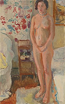 FEMALE NUDE STANDING IN A BEDROOM