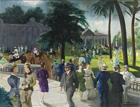 HIALEAH, GOING TO THE POST by Randall Davey - Auction record, sale price, and art valuation. Compare with similar artists and explore comparable artworks.