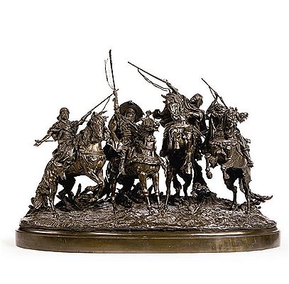 A Monumental Russian Bronze Group: Arabic Horse Games