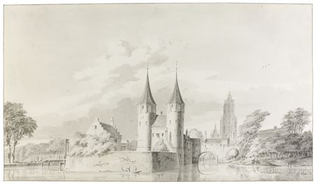 VIEW OF THE OOSTPOORT, DELFT, WITH THE NIEUWE KERK AND OUDE KERK BEHIND