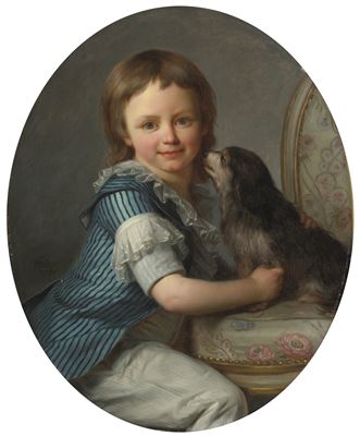 PORTRAIT OF A YOUNG BOY, POSSIBLY HENRI DELACROIX, AND HIS SPANIEL