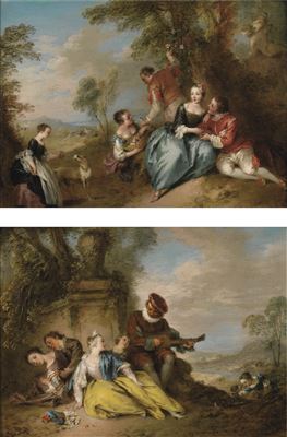"LA CUEILLETTE DES ROSES"; "LE MUSICIEN" (a pair)