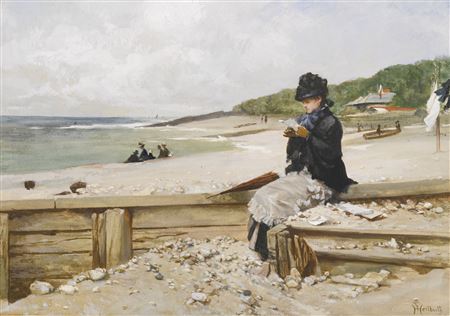WOMAN READING AT THE SEASHORE