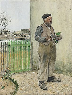 BONHOMME VENANT DE PEINDRE SA BARRIÈRE (MAN HAVING JUST PAINTED HIS FENCE)