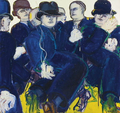 Sample artwork by Lester Frederick Johnson (1919 - 2010), known for modernist street people figure and genre painting, teaching - View similar artists and auction records