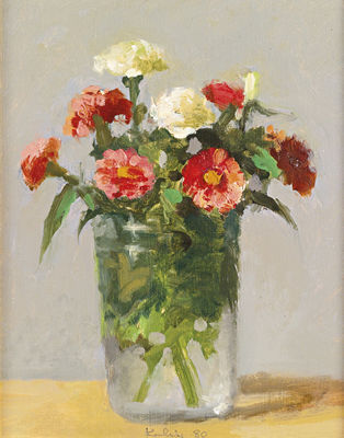 ZINNIAS IN A GLASS JAR