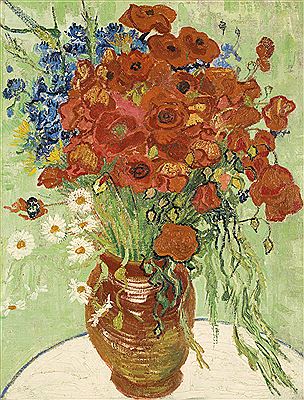 NATURE MORTE, VASE AUX MARGUERITES ET COQUELICOTS