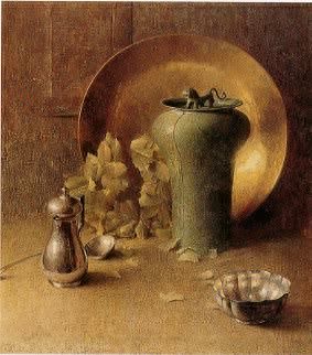 Still Life with Pewterware and Brass Bow