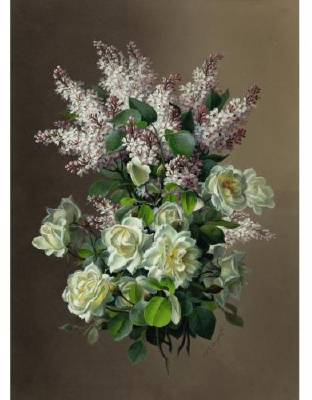 Sample artwork by Raoul Maucherat De Longpre (1843 or 59 - 1911), known for floral still life painting - View similar artists and auction records