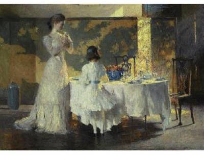 The Artist's Daughters (The Dining Room) by Frank Weston Benson - Auction record, sale price, and art valuation. Compare with similar artists and explore comparable artworks.