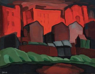 American Night-Red Glare by Oscar Bluemner - Auction record, sale price, and art valuation. Compare with similar artists and explore comparable artworks.