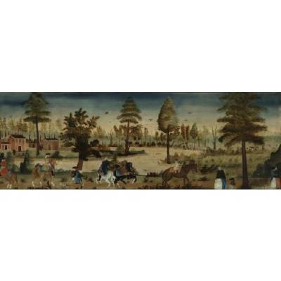 View of a River with Trees and Figures
