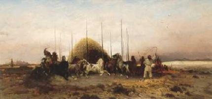 Horses Threshing Wheat by Peter Moran - Auction record, sale price, and art valuation. Compare with similar artists and explore comparable artworks.