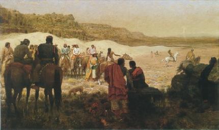At a Moqui Navajo Horse Race by Julian Scott - Auction record, sale price, and art valuation. Compare with similar artists and explore comparable artworks.