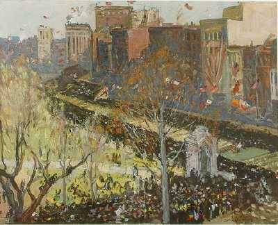 Victory Parade, Boston by Charles Herbert Woodbury - Auction record, sale price, and art valuation. Compare with similar artists and explore comparable artworks.