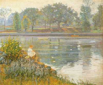 Girl Seated by a Pond