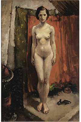 A STANDING NUDE, SEATED GIRL WITH DOLL ON THE REVERSE