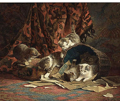 KITTENS AT PLAY IN A BASKET