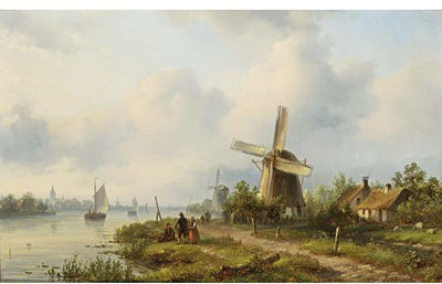 A RIVER LANDSCAPE WITH ANGLERS