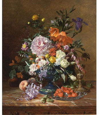 A STILL LIFE WITH FLOWERS AND FRUIT