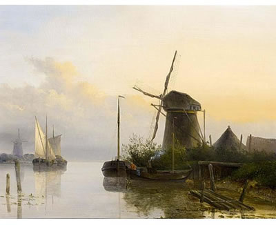 A RIVERLANDSCAPE AT SUNSET