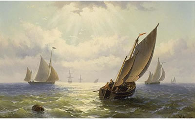 SAILING VESSELS ON A CALM SEA