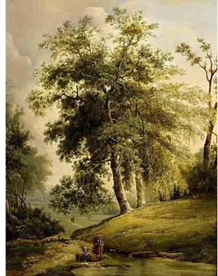 TRAVELLERS RESTING NEAR A STREAM