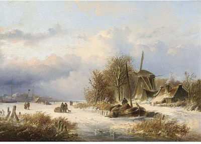 A WINDMILL IN A WINTER LANDSCAPE