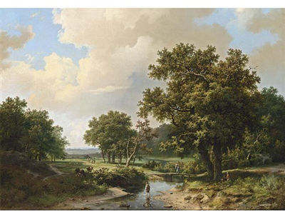 FIGURES IN AN EXTENSIVE SUMMER LANDSCAPE