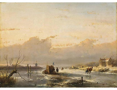 A FROZEN RIVER WITH SKATERS AND A ´KOEK EN ZOPIE´