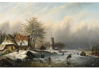 A WINTER LANDSCAPE WITH FIGURES ON THE ICE