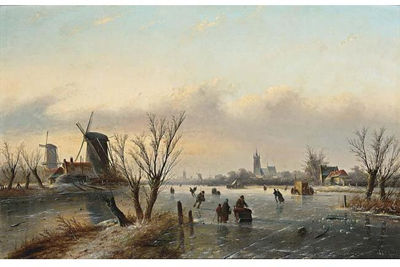 A WINTER LANDSCAPE WITH FIGURES NEAR A ´KOEK EN ZOPIE´
