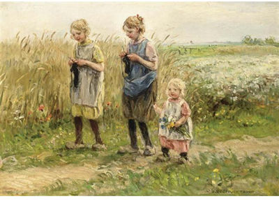 CHILDREN STROLLING IN THE FIELDS
